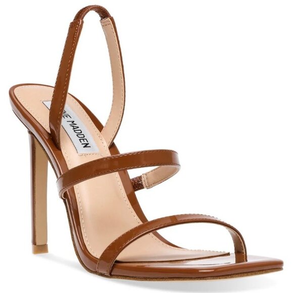 STEVE MADDEN GRACEY Women's Slingback Strappy Heel Sandals Cognac Patent Size 9 - Picture 2 of 8